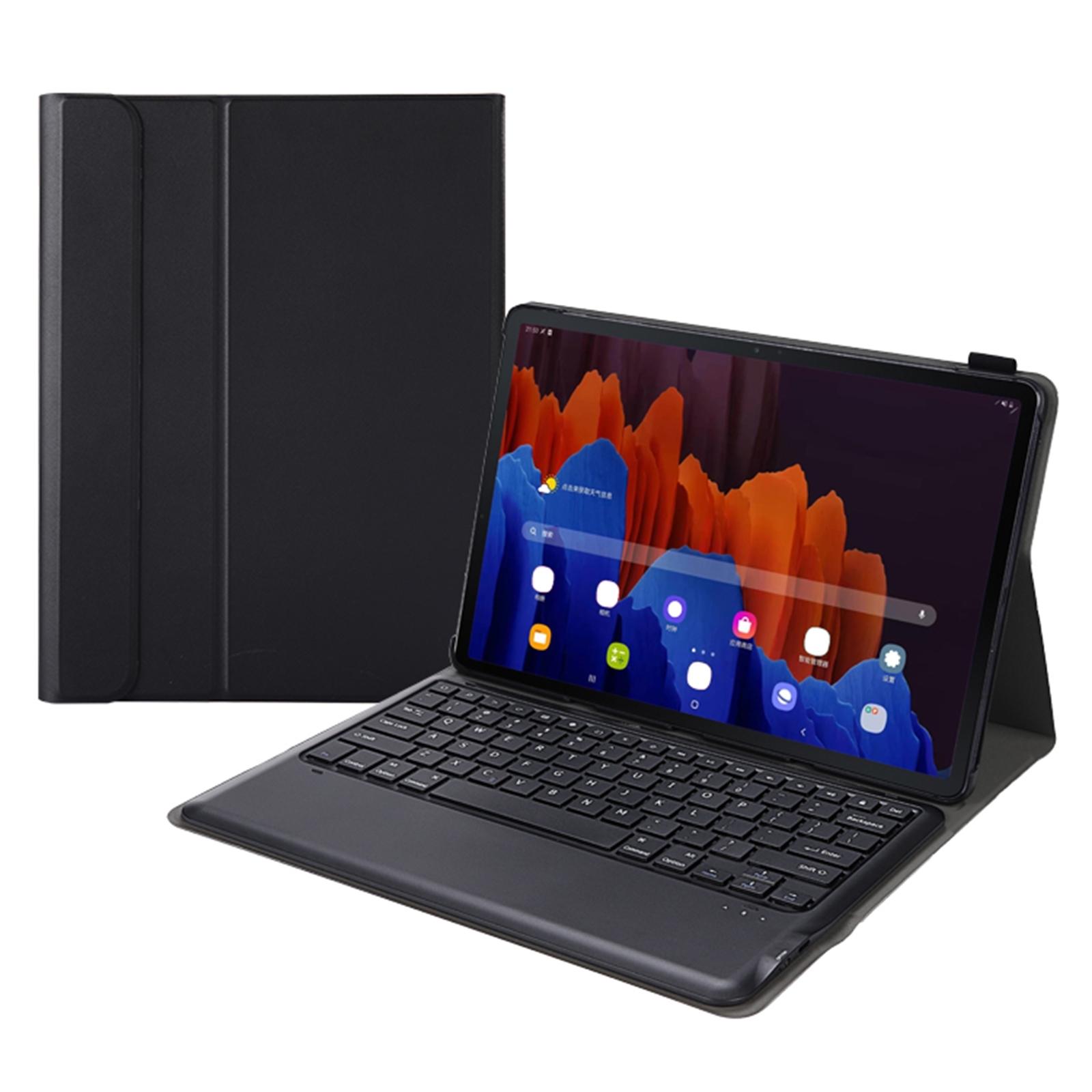 A970 Detachable Bluetooth Keyboard Ultrathin Horizontal Flip Leather Tablet Case for Samsung Galaxy Tab S7 FE T730 / T736 / S7+ T970 / T975 / T976(Black)_voghion.com