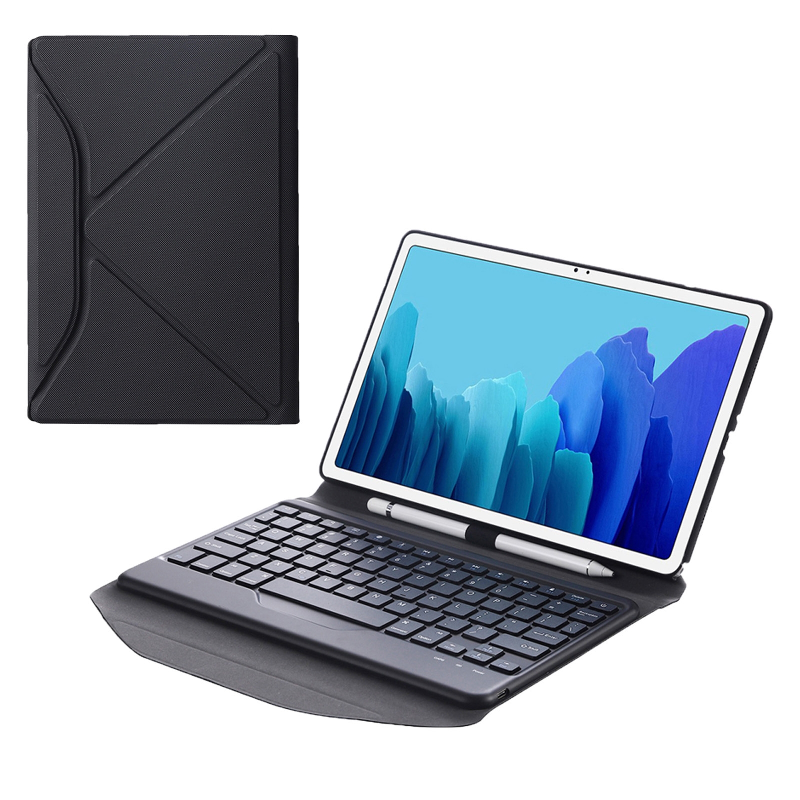 B500 Diamond Texture Triangle Back Holder Splittable Bluetooth Keyboard Leather Tablet Case for Samsung Galaxy Tab A7 10.4 2020(Black+Black)_voghion.com