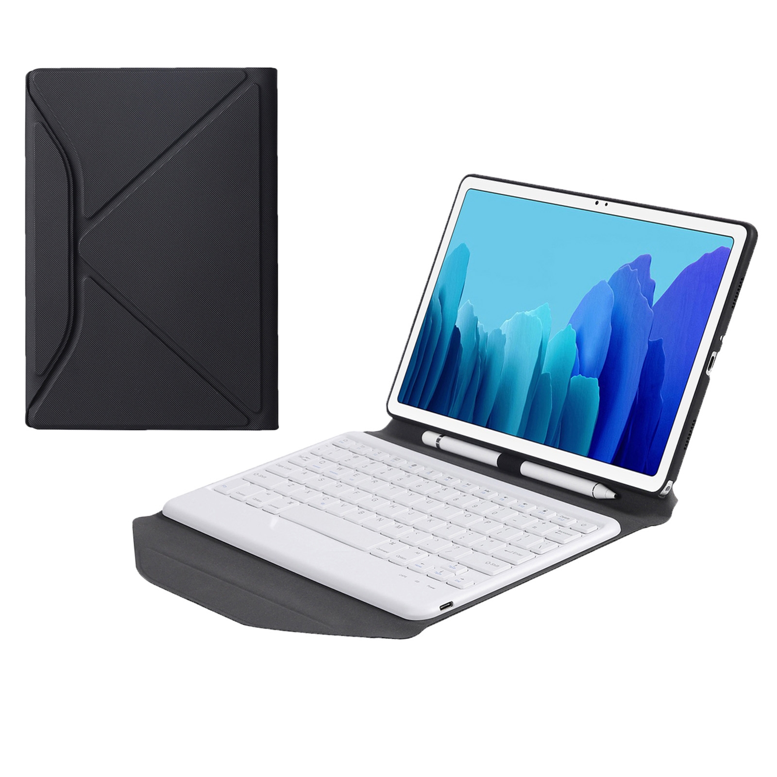 B500 Diamond Texture Triangle Back Holder Splittable Bluetooth Keyboard Leather Tablet Case for Samsung Galaxy Tab A7 10.4 2020(Black+Black)_voghion.com