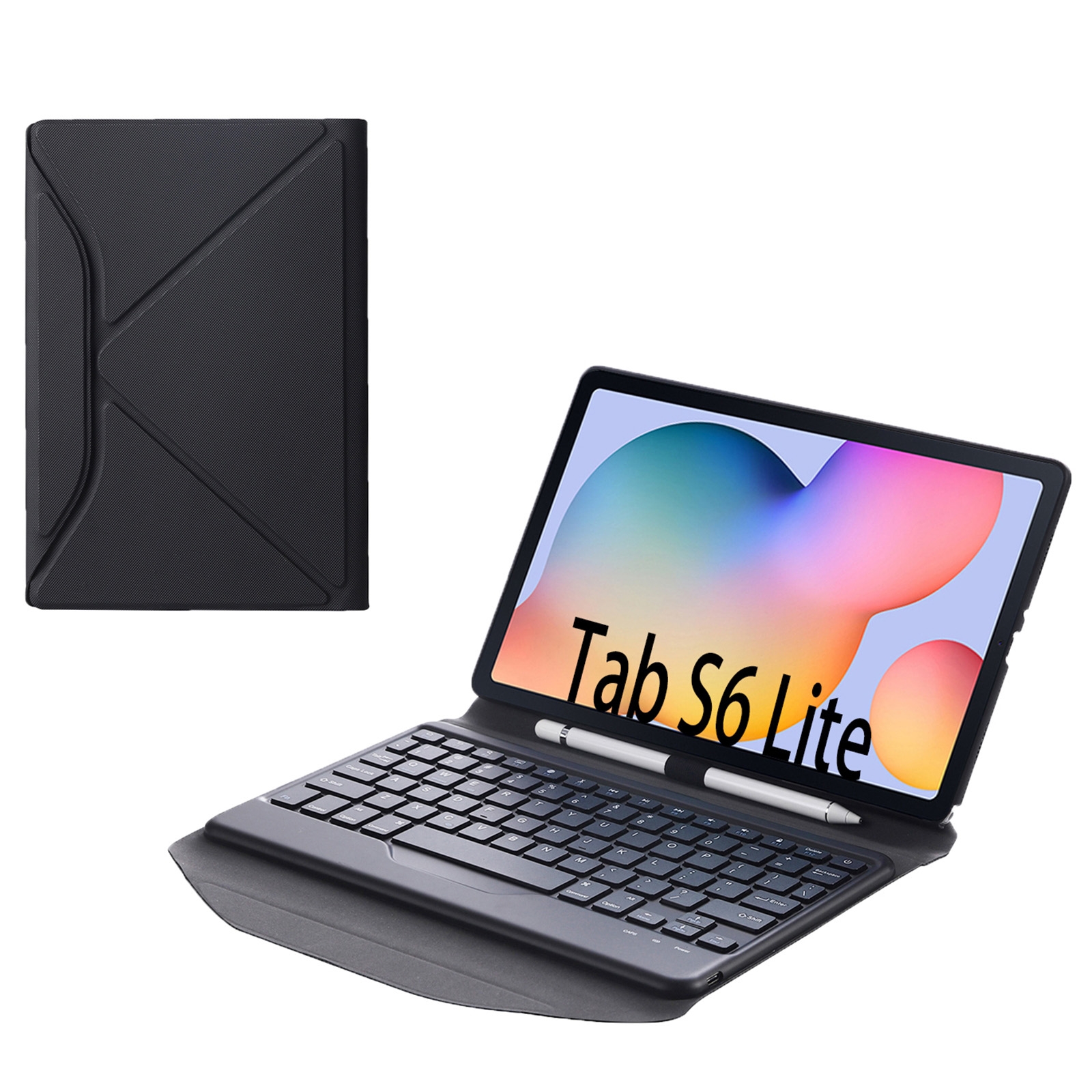 B610 Diamond Texture Triangle Back Holder Splittable Bluetooth Keyboard Leather Tablet Case for Samsung Galaxy Tab S6 Lite (Black Black)_voghion.com
