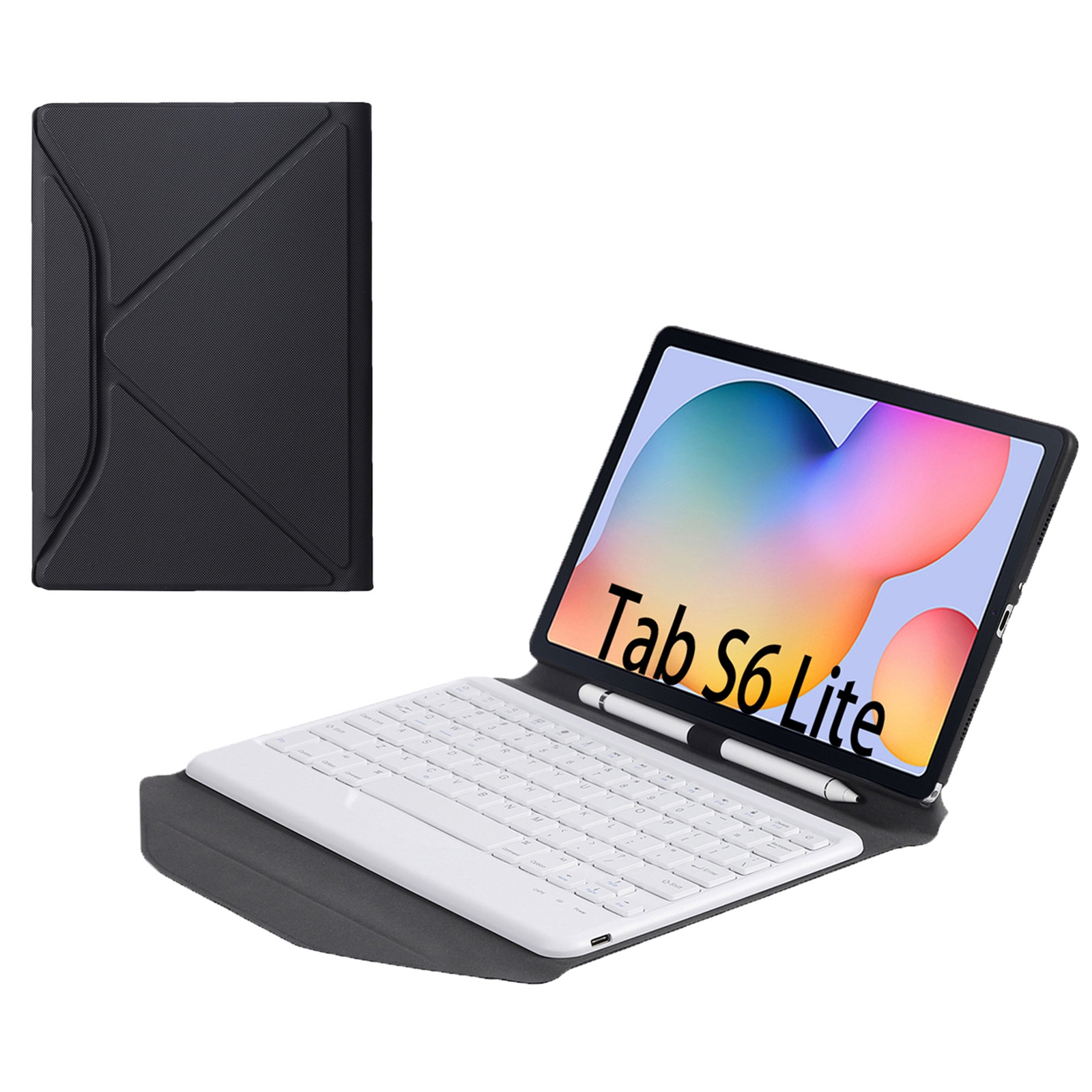 B610 Diamond Texture Triangle Back Holder Splittable Bluetooth Keyboard Leather Tablet Case for Samsung Galaxy Tab S6 Lite (Black Black)_voghion.com