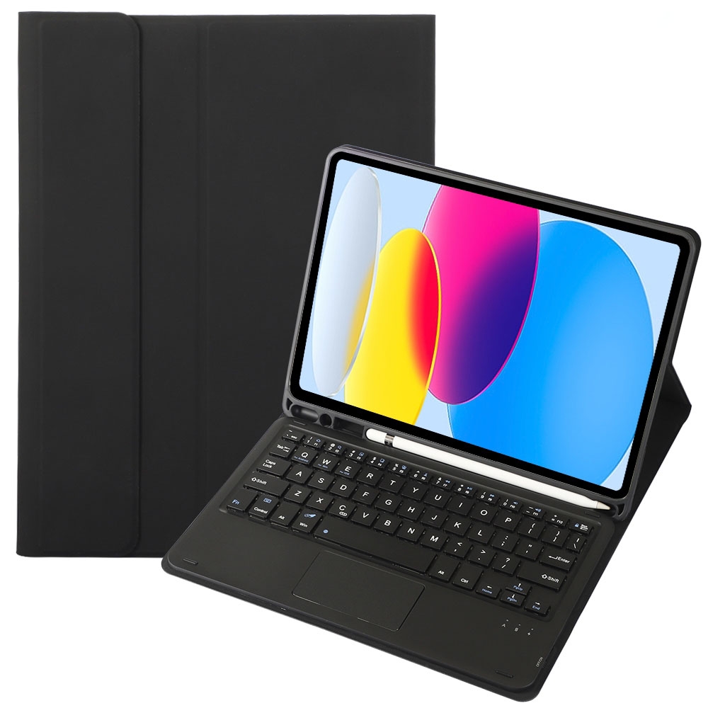 For iPad 10th Gen 10.9 2022 A10B-A Lambskin Texture Bluetooth Touch Keyboard Leather Tablet Case with Pen Slot(Black)_voghion.com