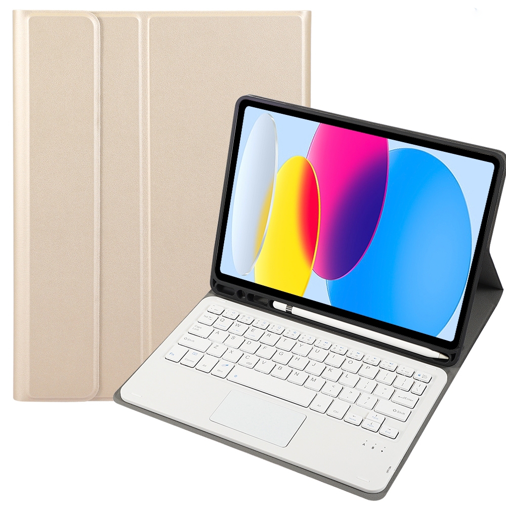 Für iPad 10. Generation 10.9 2022 A10B-A Lammfellstruktur Bluetooth Touch-Tastatur Leder-Tablet-Hülle mit Stiftschlitz (Gold)_voghion.com