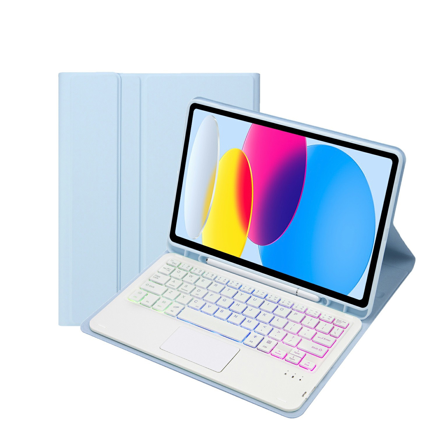 For iPad 10th Gen 10.9 2022 A10B-AS Lambskin Texture Backlight Bluetooth Touch Keyboard Leather Tablet Case with Pen Slot (Baby Blue)_voghion.com