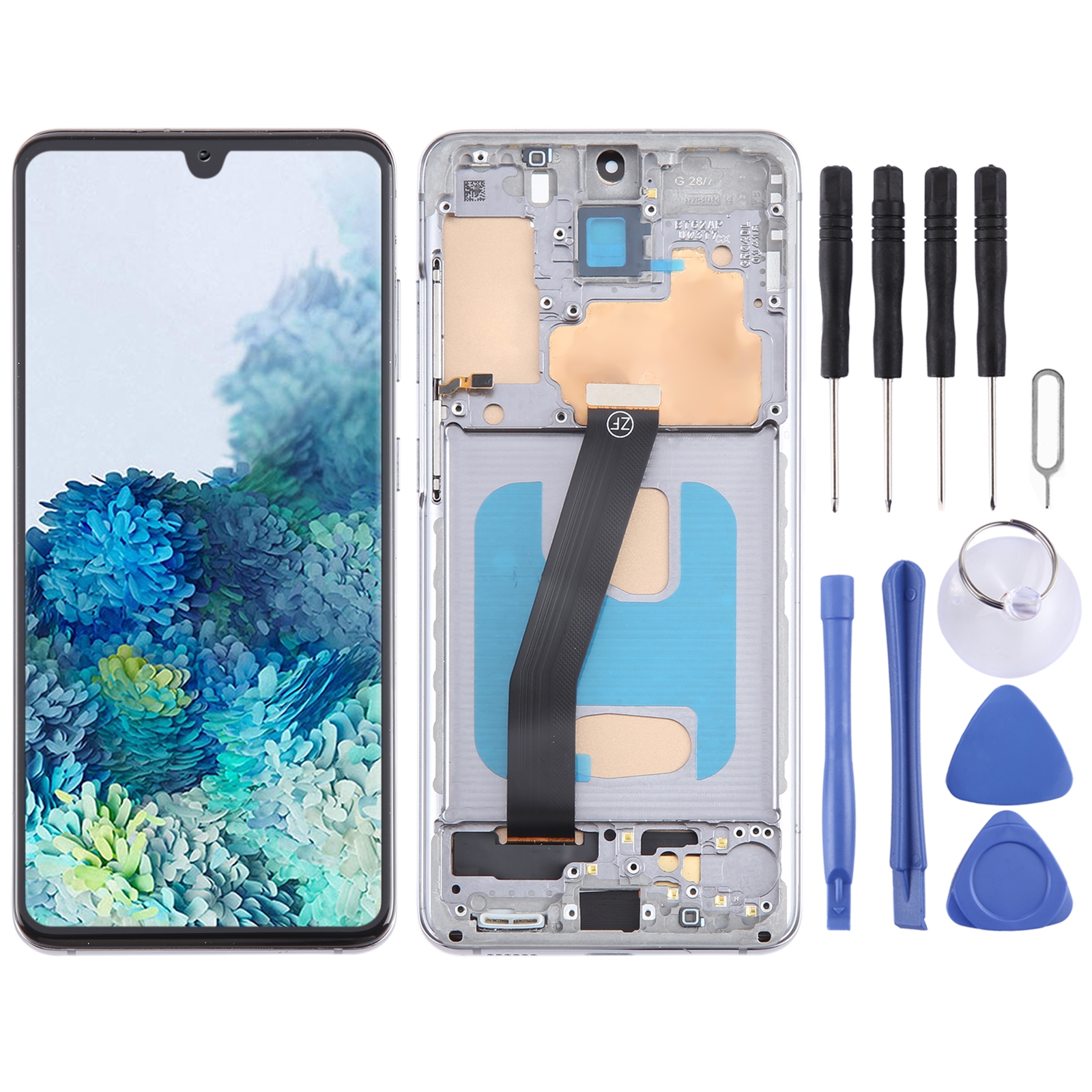 TFT LCD Kijelző Samsung Galaxy S20 SM-G980 készülékhez, Teljes Szerkezet Kerettel, Ujjlenyomat Felismerést Nem Támogat (Szürke)_voghion.com