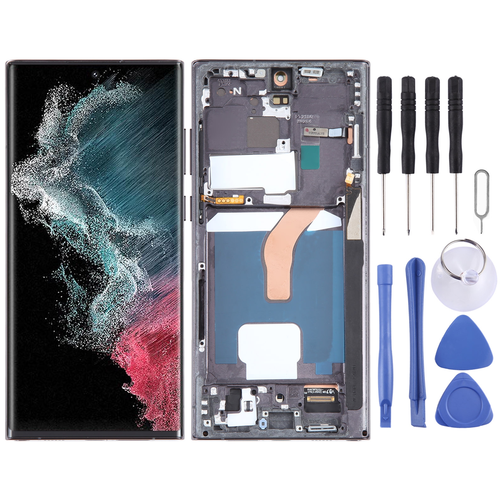 Samsung Galaxy S22 Ultra 5G SM-S908U US Edition 6,78 collu OLED LCD ekrāna digitalizatoram, pilns komplekts ar rāmi (melns)_voghion.com