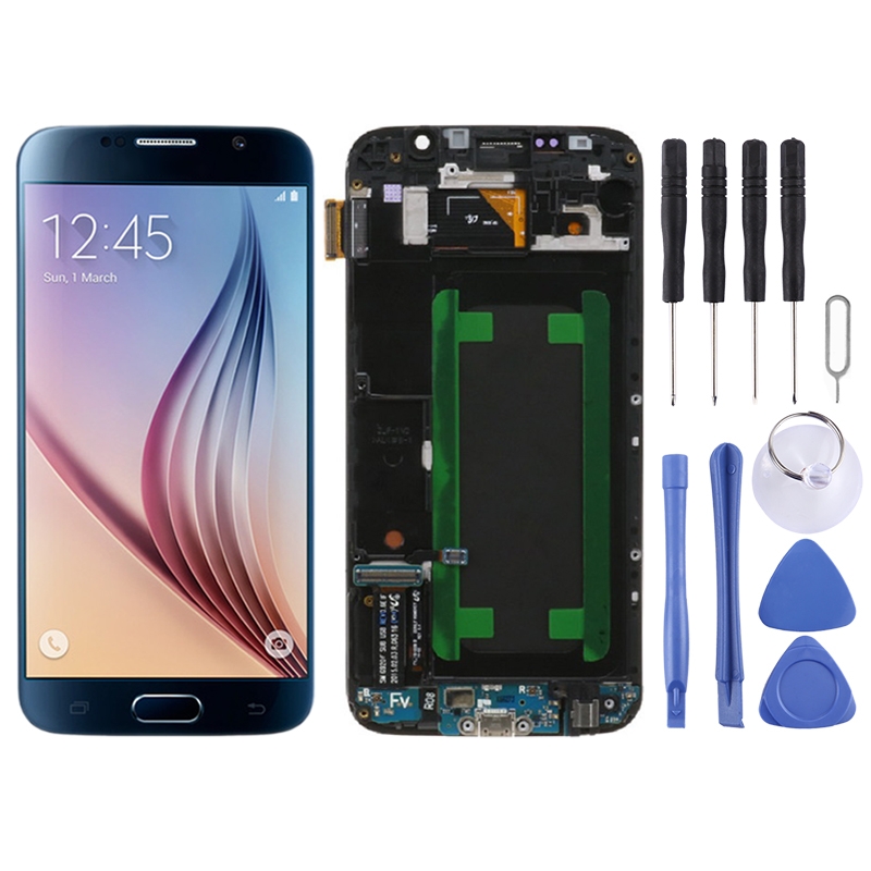 Original Super AMOLED LCD-skærm til Samsung Galaxy S6 SM-G920F Digitizer Fuld samling med ramme (blå)_voghion.com