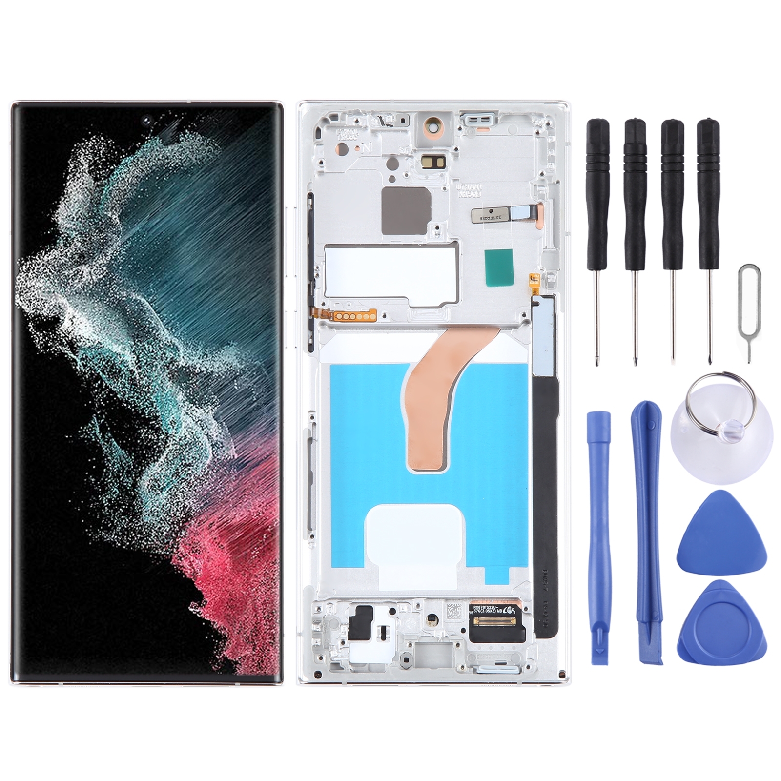 Für Samsung Galaxy S22 Ultra 5G SM-S908B EU Edition 6,78 Zoll OLED-LCD-Bildschirm Digitizer Komplettbaugruppe mit Rahmen (Silber)_voghion.com