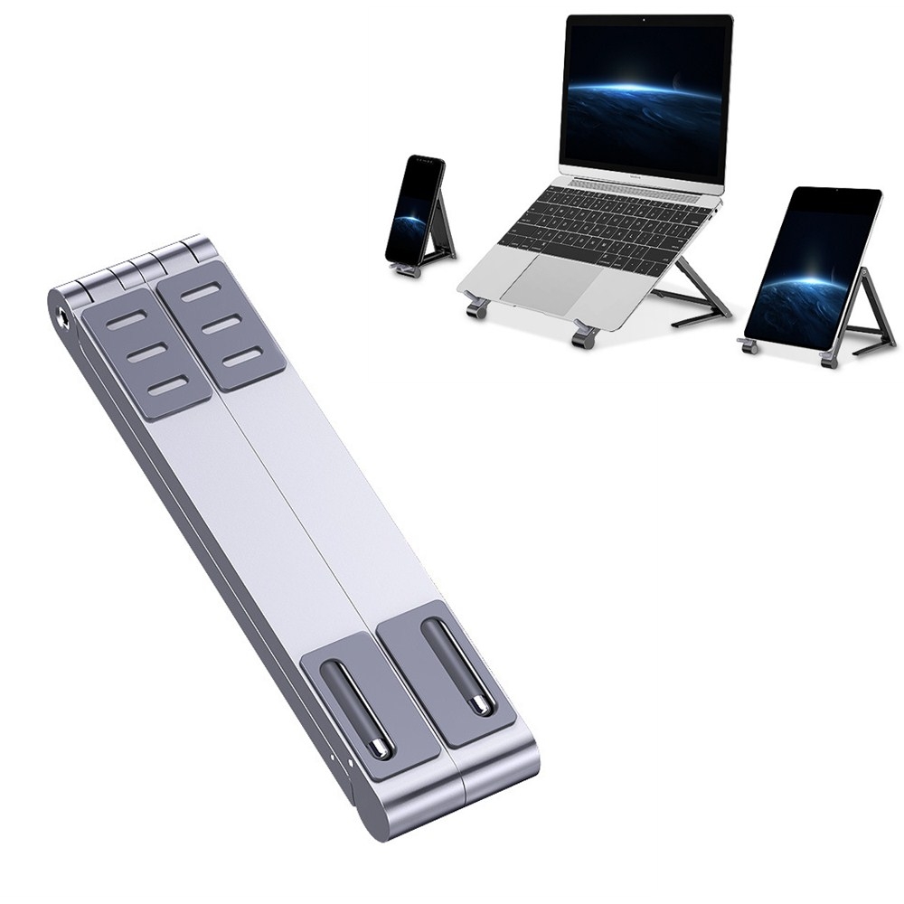 Metal Laptop Stand Computer Cooling Folding Mini Flat Raised Bracket(Silver)_voghion.com