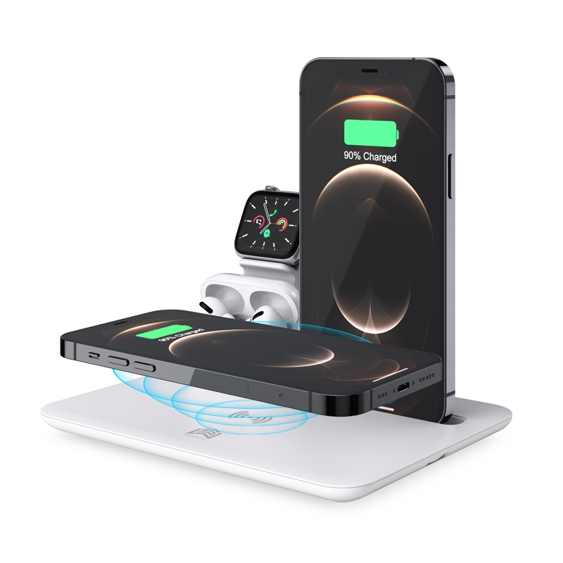 HQ-UD17 4-in-1-Drahtlosladegerät, Telefonhalter, Ladestation für Smartphones, iWatch, AirPods (weiß)_voghion.com