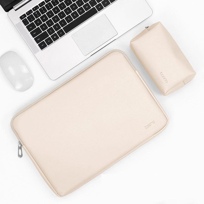 Sacoche pour ordinateur portable en cuir PU, Couleur : Abricot + Power Bag, Taille : 16/17 pouces_voghion.com