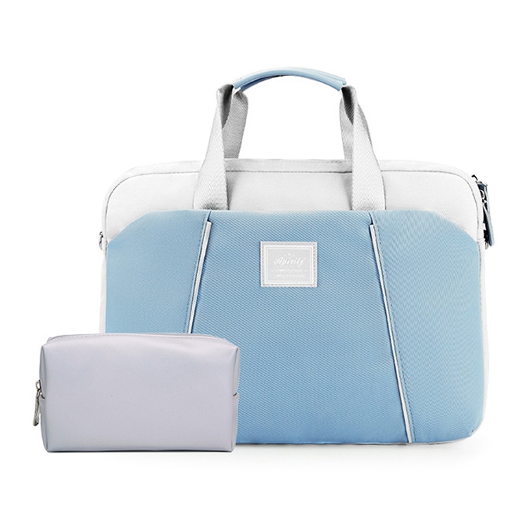 Borsa messenger portatile per computer da 15,6 pollici per Apple MacBook / Huawei / Xiaomi / Basne (nastro scaletta azzurro+pacchetto di alimentazione PU grigio)_voghion.com