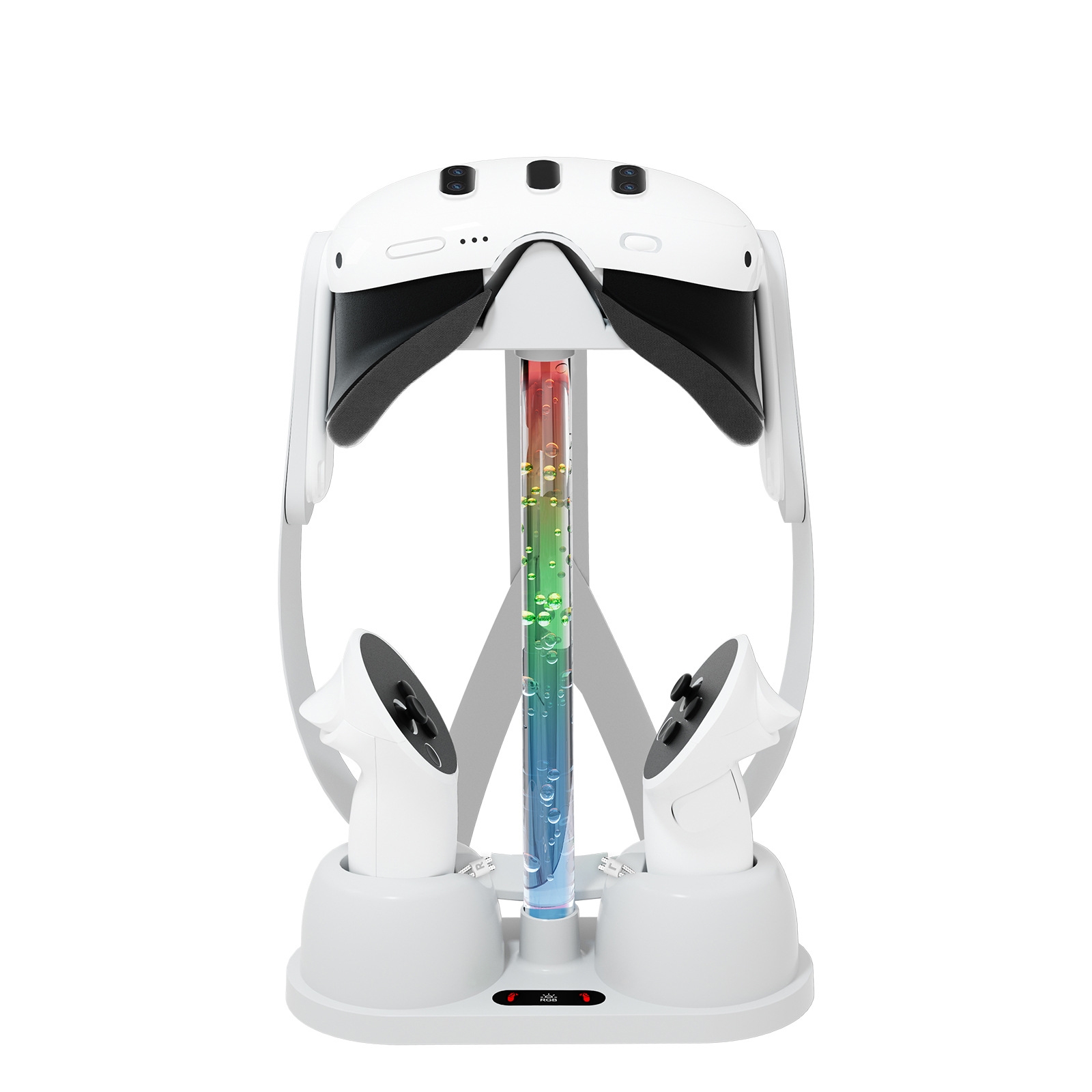 Base de carga y soporte de almacenamiento para gafas de realidad virtual Meta Quest 3 con luz RGB fría (blanca)_voghion.com