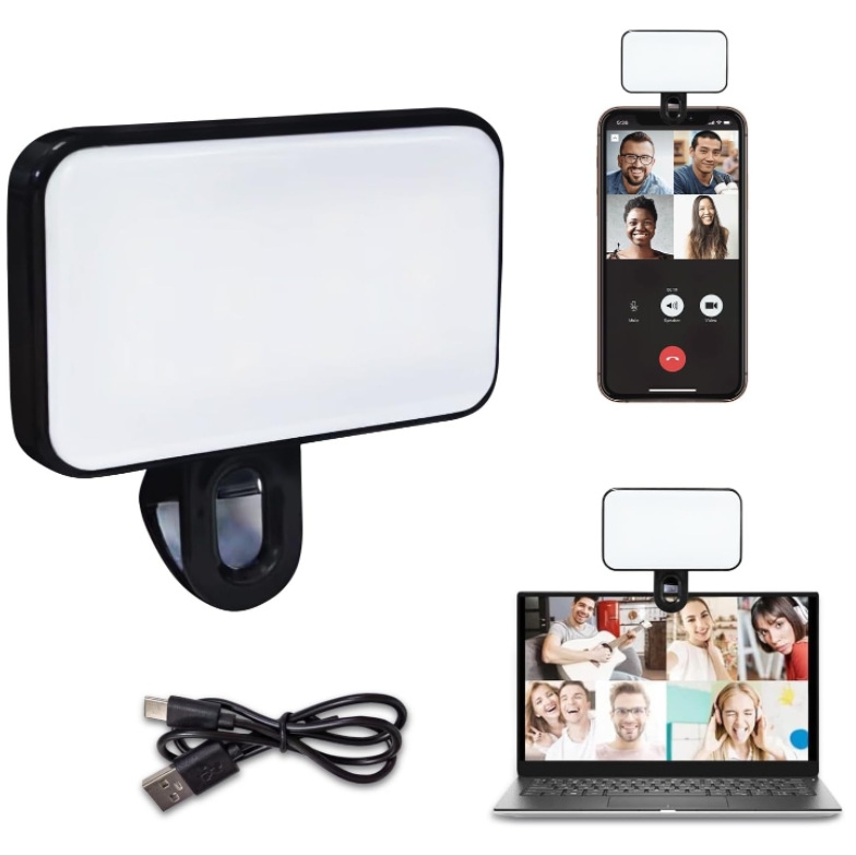 Lumină de umplere pentru selfie-uri, reîncărcabilă, cu 3 temperaturi de culoare, cu clips, pentru telefon, laptop, tabletă și întâlniri (negru)_voghion.com
