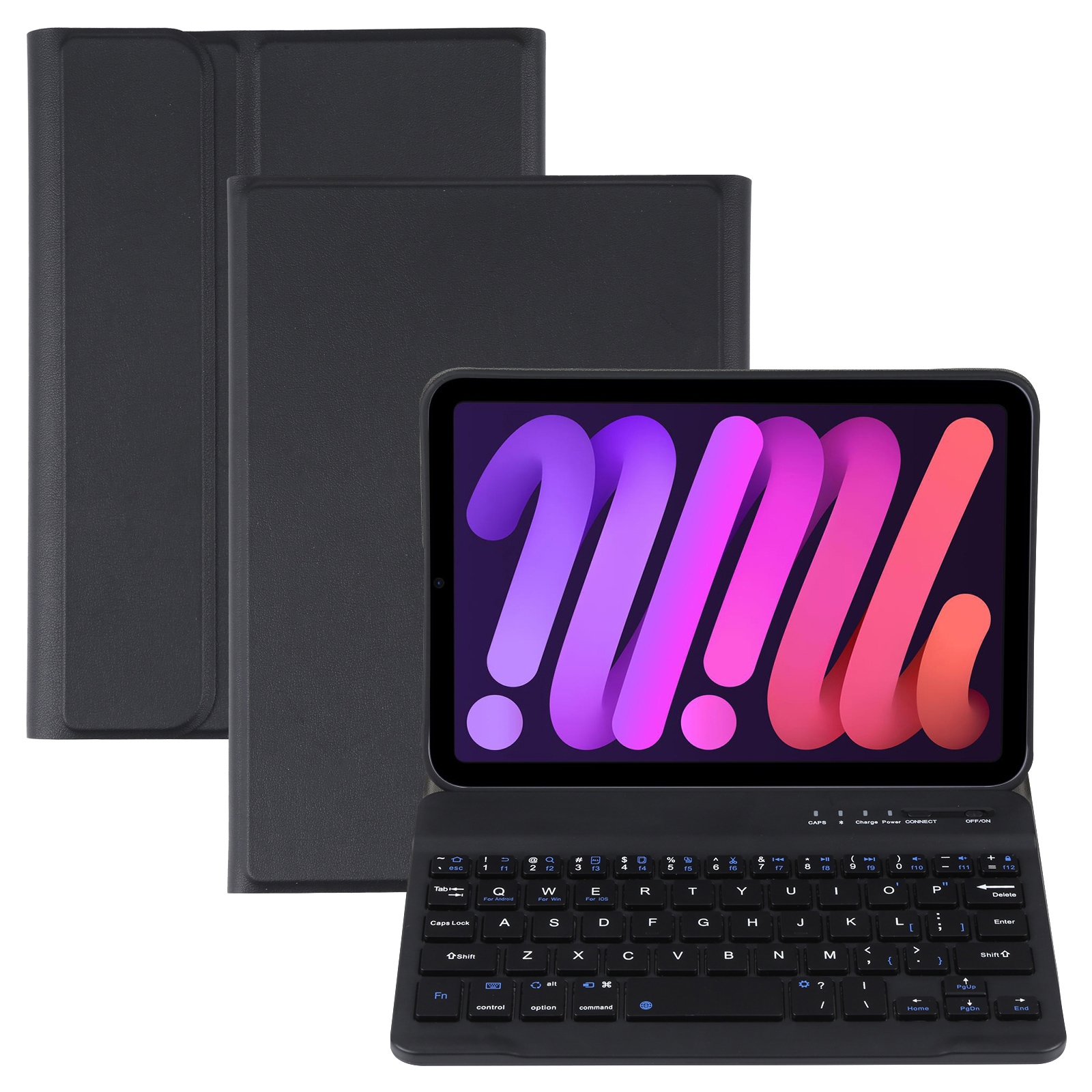 A06 Detachable Lambskin Texture Ultra-thin TPU Bluetooth Keyboard Leather Tablet Case with Stand For iPad mini 6 (Black)_voghion.com