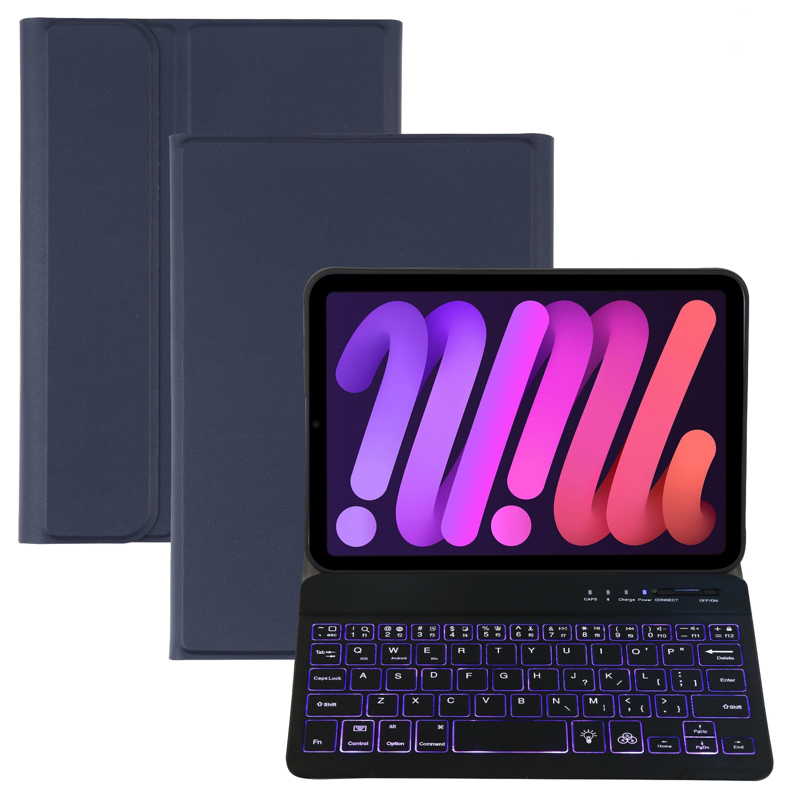 A06S Detachable Lambskin Texture Ultra-thin TPU Backlight Bluetooth Keyboard Leather Tablet Case with Stand For iPad mini 6 (Blue)_voghion.com