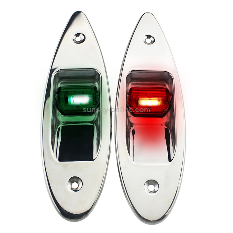 ONE Pair 12V Polished Stainless Steel LED Bow Navigation Lights Red /& Green