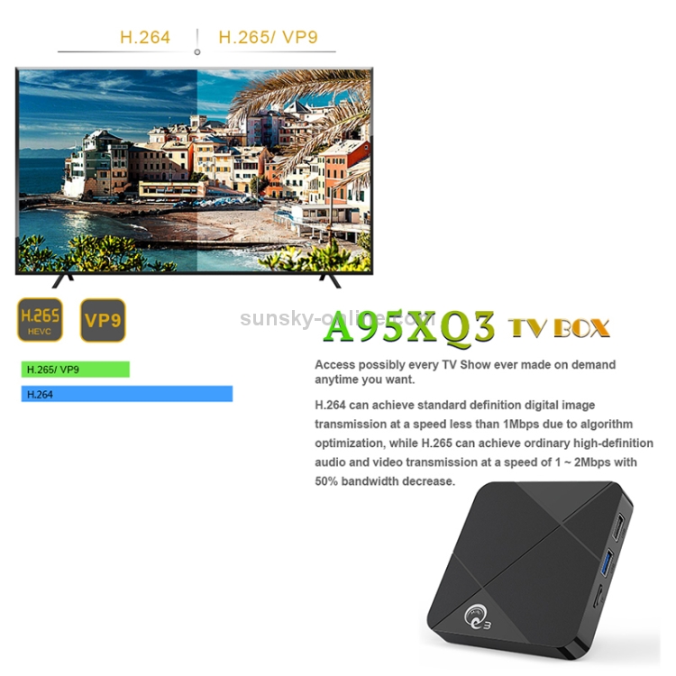 Q3 4K HD Smart TV Box, Android 7.1, Amlogic S905L Quad Core, 1GB+8GB, AU Plug - B4