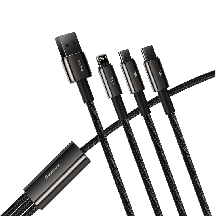 Baseus CAMLTWJ-01 1.5m 3.5A USB à 8 broches + USB-C / Type-C + Micro USB 3 en 1 Câble de données de charge rapide (Noir) - 1