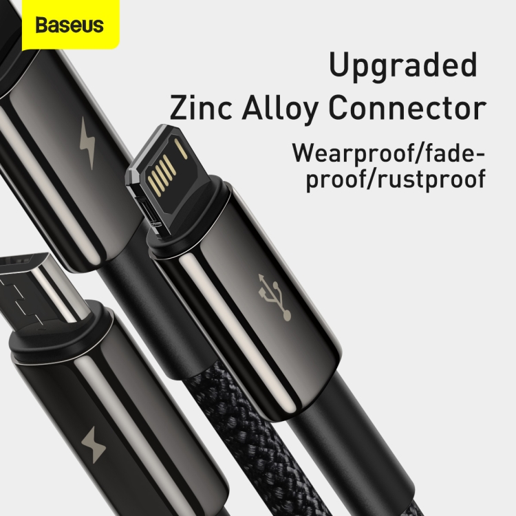 Baseus CAMLTWJ-01 1.5m 3.5A USB à 8 broches + USB-C / Type-C + Micro USB 3 en 1 Câble de données de charge rapide (Noir) - 4