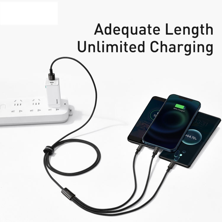 Baseus CAMLTWJ-01 1.5m 3.5A USB à 8 broches + USB-C / Type-C + Micro USB 3 en 1 Câble de données de charge rapide (Noir) - 8