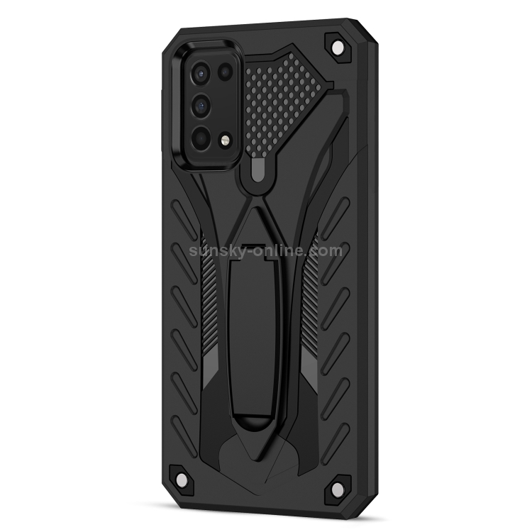 For Samsung Galaxy A03s 166mm Shockproof TPU + PC Protective Case with Holder (Black) - 1