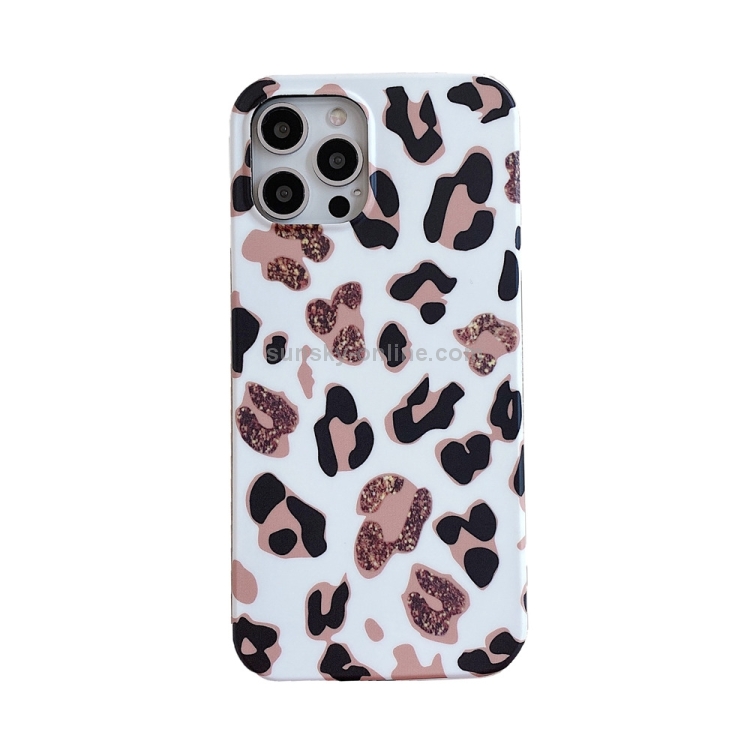 Leopard Print TPU Straight Edge Phone Case with Lanyard For iPhone 12 / 12 Pro(White)