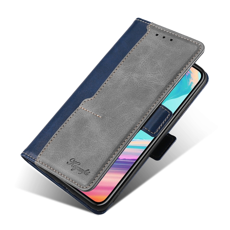 For Google Pixel 5a 5G Retro Texture Contrast Color Buckle Horizontal Flip Leather Phone Case with Holder(Blue+Grey)