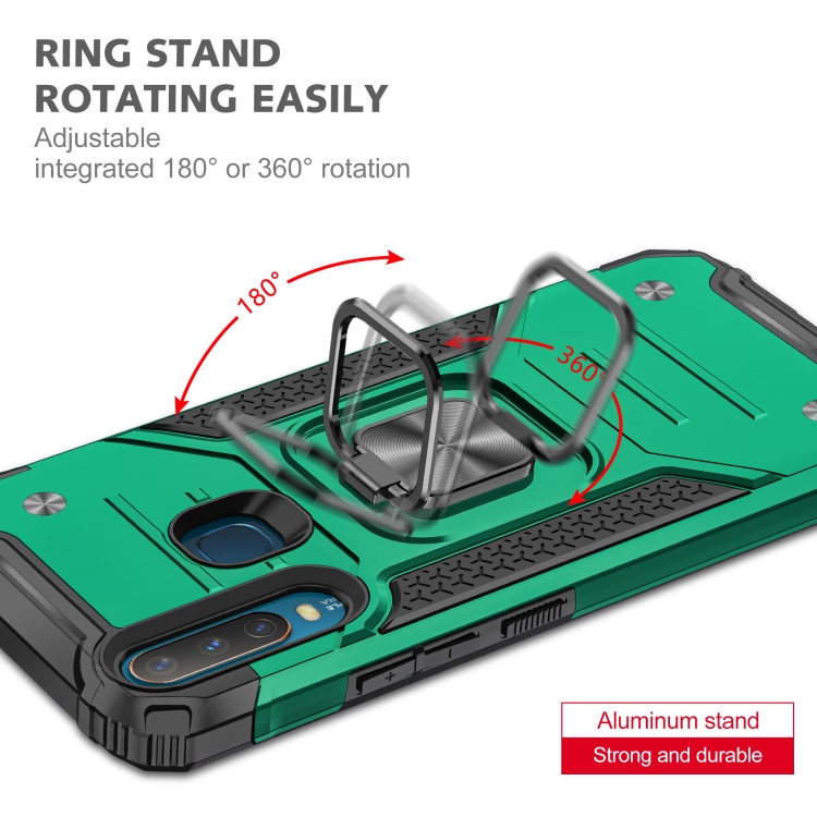For vivo Y17 Magnetic Armor Shockproof TPU + PC Phone Case with Metal Ring Holder(Dark Green)