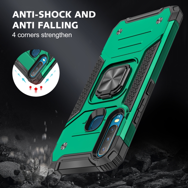 For vivo Y17 Magnetic Armor Shockproof TPU + PC Phone Case with Metal Ring Holder(Dark Green)