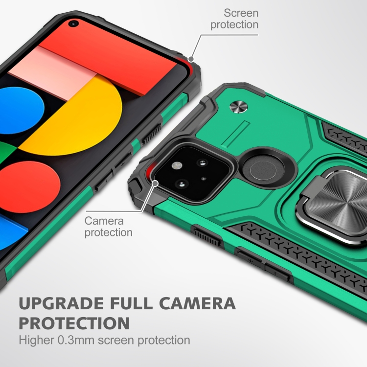 For Google Pixel 4a 5G Magnetic Armor Shockproof TPU + PC Phone Case with Metal Ring Holder(Dark Green)