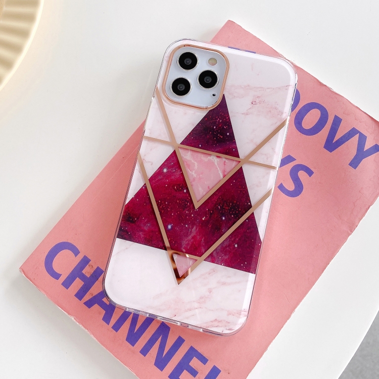 Dual-side Laminating  Marble TPU Phone Case For iPhone 13 mini(Stitching Red)