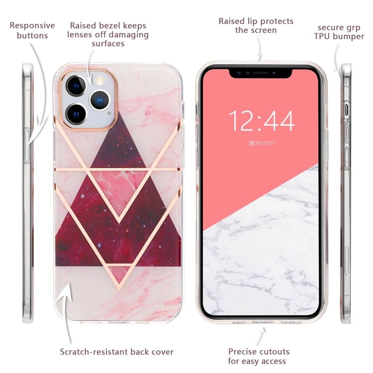 Dual-side Laminating  Marble TPU Phone Case For iPhone 13(Stitching Red)