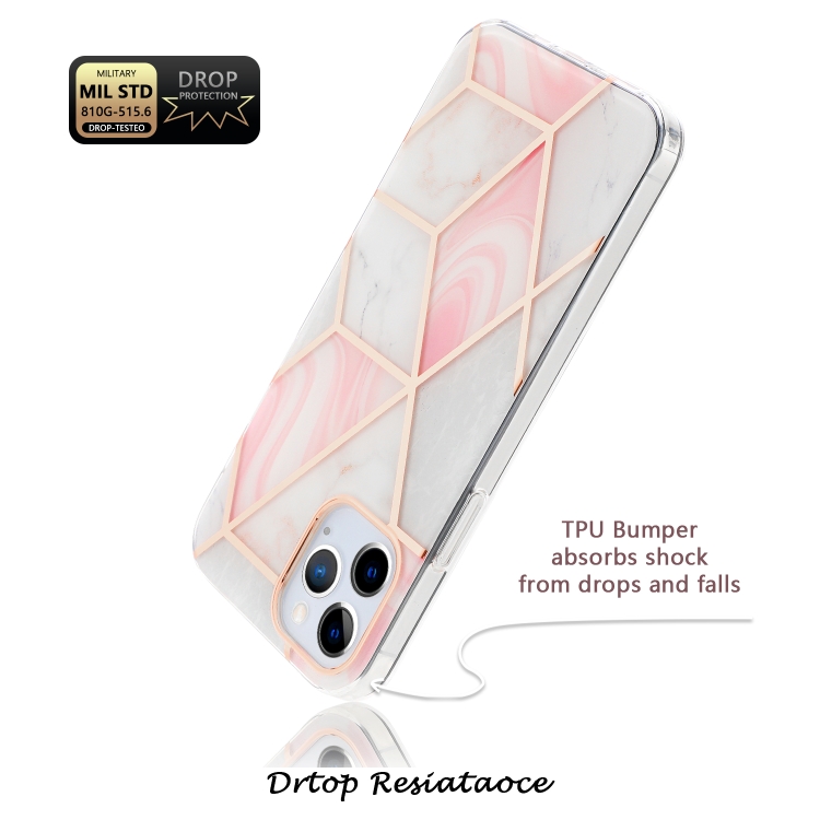 Dual-side Laminating  Marble TPU Phone Case For iPhone 13(Stitching Red)