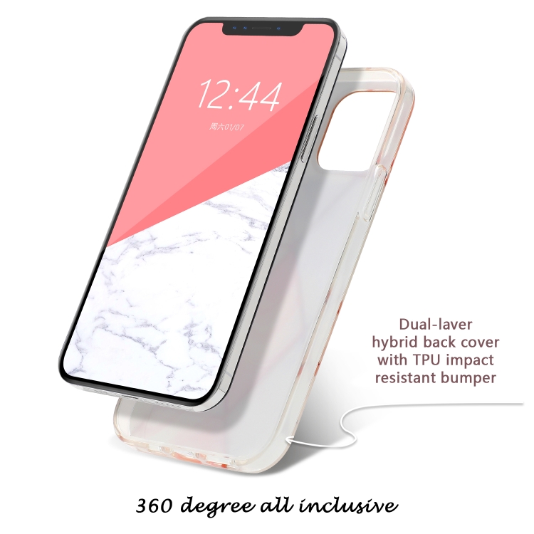 Dual-side Laminating  Marble TPU Phone Case For iPhone 12 / 12 Pro(Stitching Red)