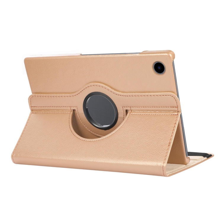 For Samsung Galaxy Tab A8 360 Degree Rotation Litchi Texture Tablet Leather Case with Holder(Gold)