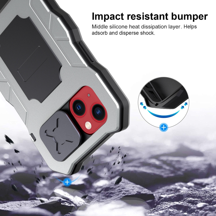 Camshield Shockproof Waterproof Dustproof Metal Case with Holder For iPhone 13 mini(Silver)