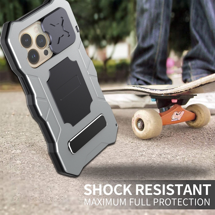 Camshield Shockproof Waterproof Dustproof Metal Case with Holder For iPhone 13 Pro(Silver)
