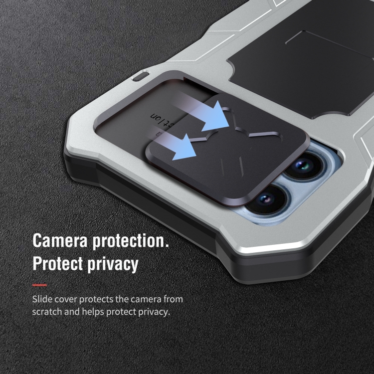 Camshield Shockproof Waterproof Dustproof Metal Case with Holder For iPhone 12 Pro Max(Silver)