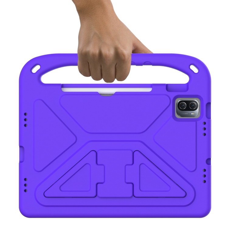 For Xiaomi Pad 5 / Pad 5 Pro Handle Portable EVA Shockproof Tablet Case with Triangle Holder(Purple)