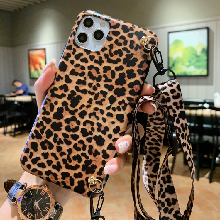 Leopard Crossbody Shockproof TPU Phone Case with Lanyard For iPhone 13(Brown)