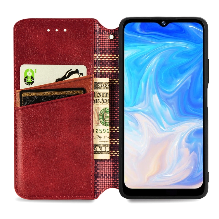 For Doogee N40 Pro Cubic Grid Pressed Horizontal Flip Magnetic Leather Case with Holder & Card Slots & Wallet(Red)