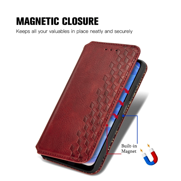 For Doogee N40 Pro Cubic Grid Pressed Horizontal Flip Magnetic Leather Case with Holder & Card Slots & Wallet(Red)