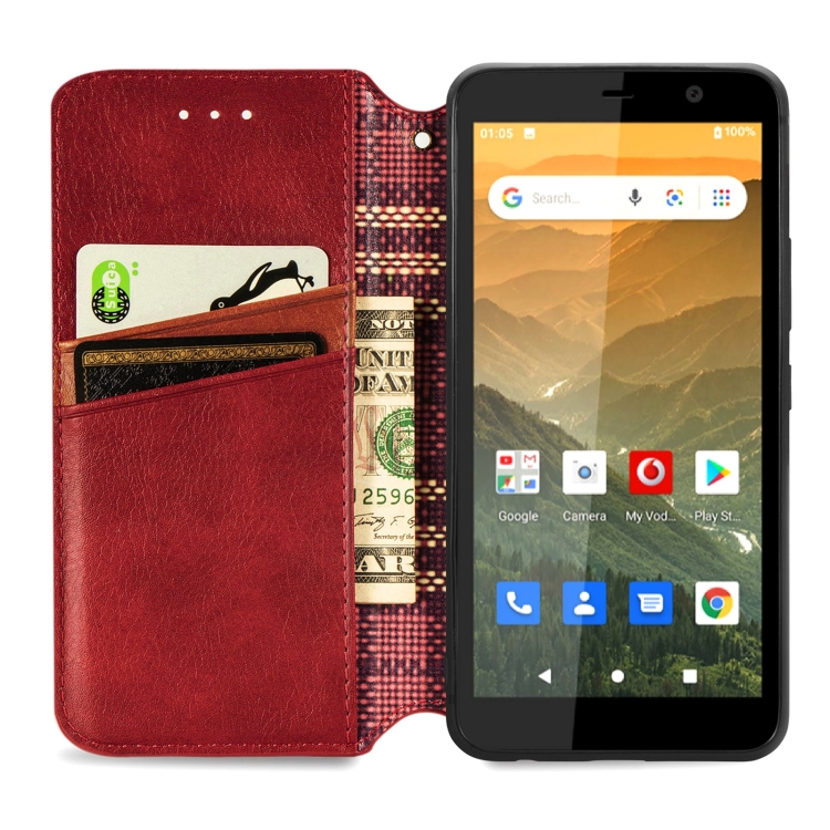 For Vodafone Smart E11 Cubic Grid Pressed Horizontal Flip Magnetic Leather Case with Holder & Card Slots & Wallet(Red)