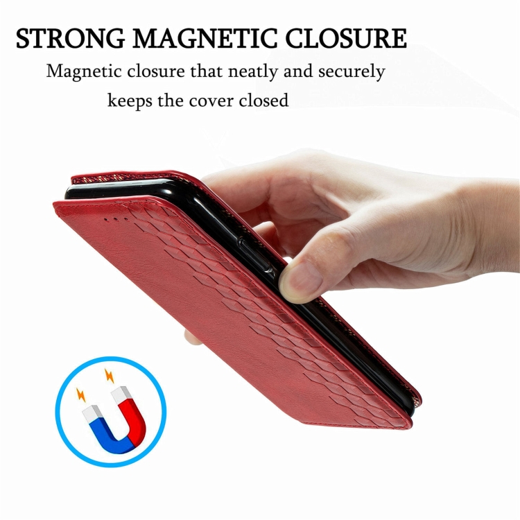 For Vodafone Smart E11 Cubic Grid Pressed Horizontal Flip Magnetic Leather Case with Holder & Card Slots & Wallet(Red)