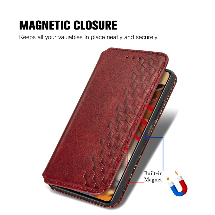 For Xiaomi Mi 11T / Mi 11T Pro Cubic Grid Pressed Horizontal Flip Magnetic Leather Case with Holder & Card Slots & Wallet(Red)