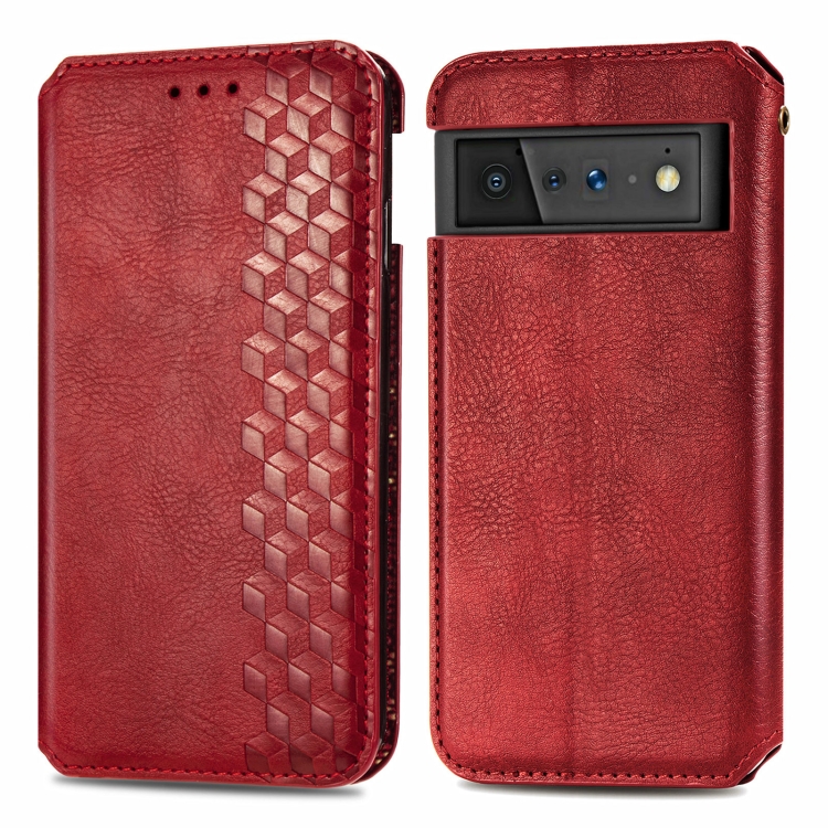 For Google Pixel 6 Cubic Grid Pressed Horizontal Flip Magnetic Leather Case with Holder & Card Slots & Wallet(Red)