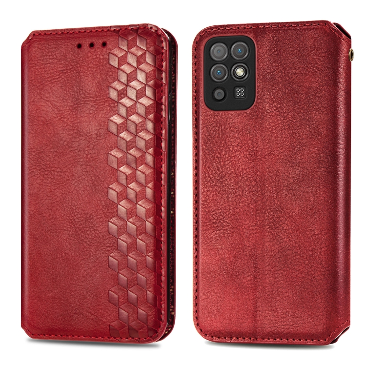 For Honor Play 5T Youth Cubic Grid Pressed Horizontal Flip Magnetic Leather Case with Holder & Card Slots & Wallet(Red)
