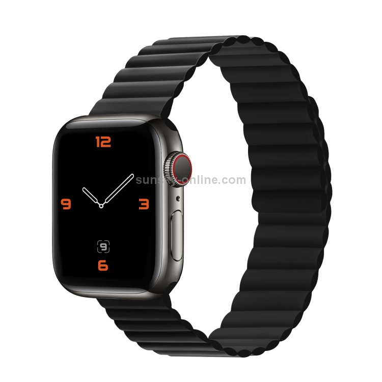 Silicone Magnetic Integrated Long Strap Watchband For Apple Watch Series 7 41mm / 6&SE&5&4 40mm / 3&2&1 38mm (Natural Black)