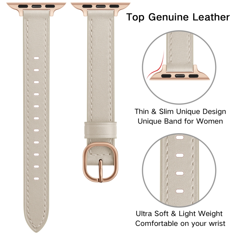 14mm Leather Strap Watchband For Apple Watch Series 7 41mm / 6&SE&5&4 40mm / 3&2&1 38mm(Creamy-white) - 3
